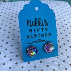 Lilac mermaid scale hypoallergenic stud earrings